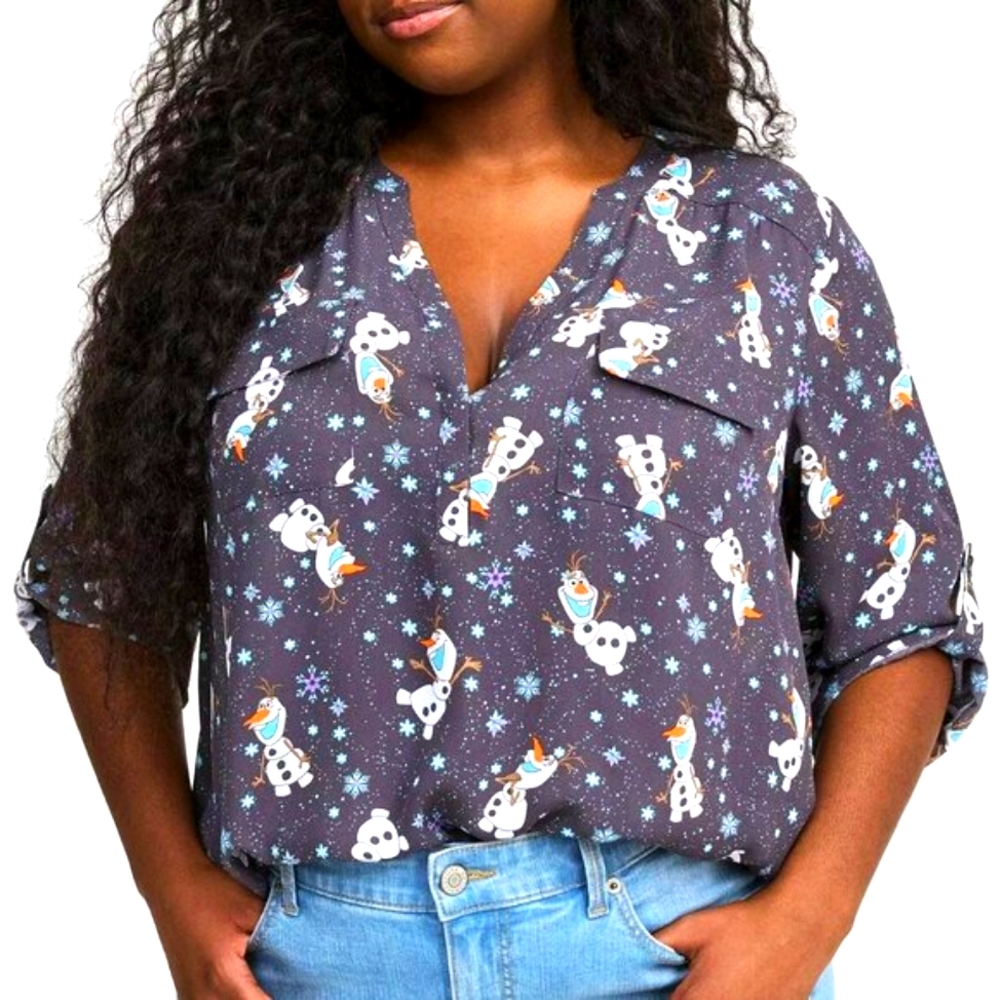 Disney Women's Blouse - Navy with Olaf Print